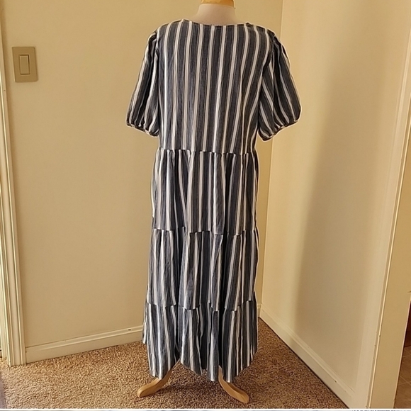 Old Navy size large blue white striped maxi dress with pockets - Picture 2 of 6